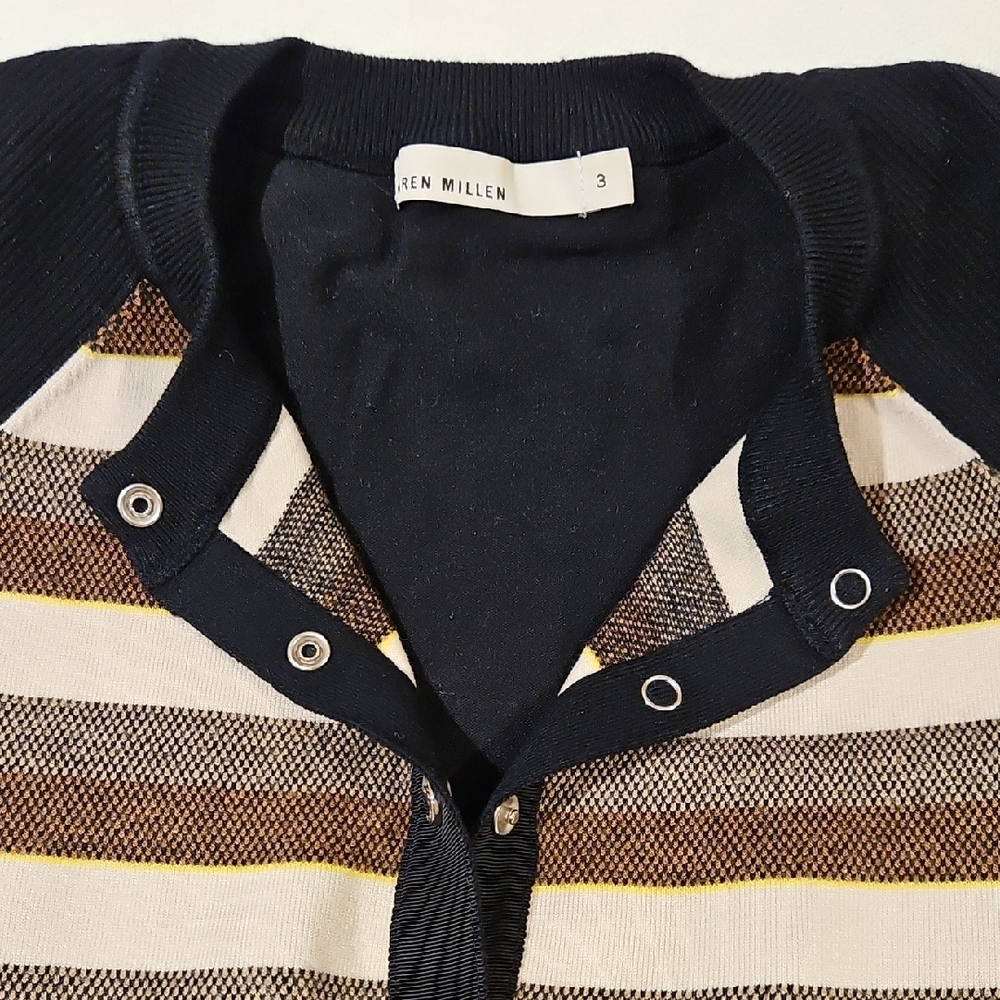 KAREN MILLEN STRIPED SNAP CARDIGAN SIZE 3 - Picture 8 of 11
